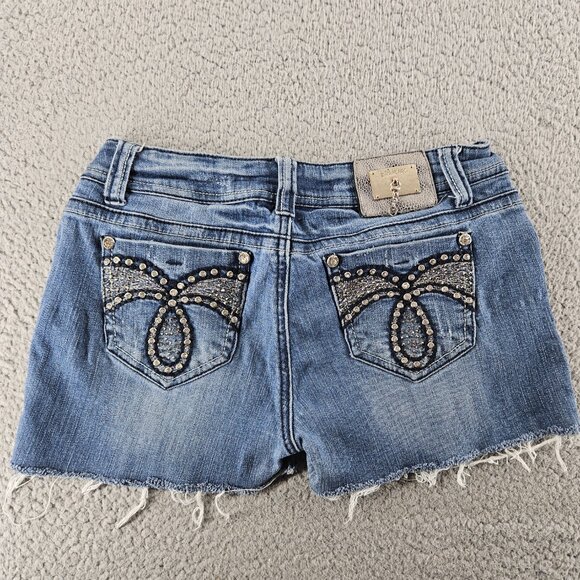 LA Idol Jean Shorts Womens 30 (29x2) Blue Jorts Cut Offs Embellished Embroidered - Picture 1 of 16